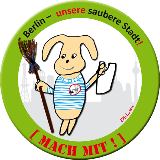 Berlin - unsere saubere Stadt - Button zum Aktionstag am 09.04.11 mit Hund Emil